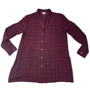 J Jill Oversized Button Down Burgundy and Black Top Size L